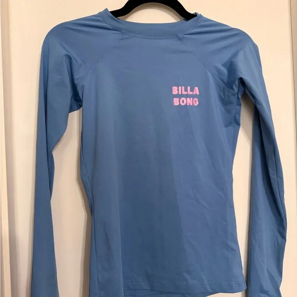 Billabong Sky Blue Rash Guard with Pink Logo - Picture 1 of 4